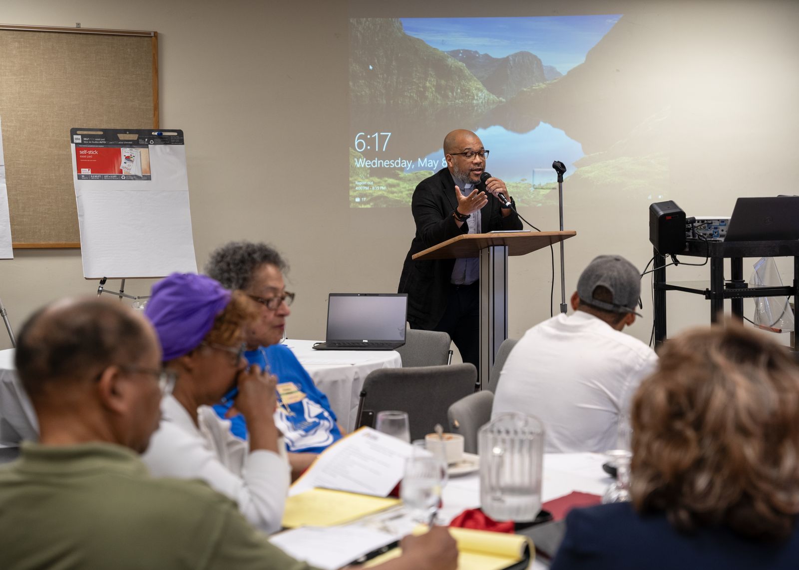 Fr. John McKenzie, a priest in solidum serving at Christ the King Parish and School in northwest Detroit, speaks to leaders and members of the Black Catholic community May 8 at Sacred Heart Major Seminary about the ways in which local Catholics can adopt an inclusive "growth mindset" while sharing Christ with those who need him most.