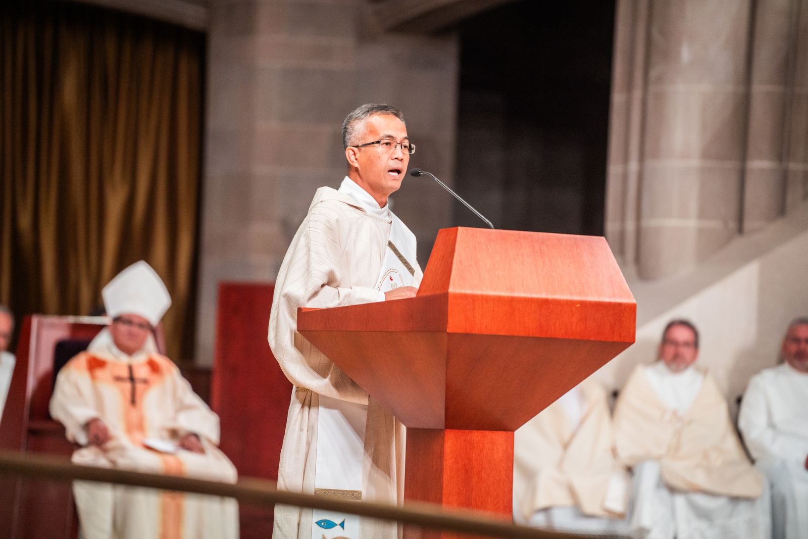 Deacon Cruz delivered a thanksgiving address on behalf of himself and Deacon Smith at the end of Mass. Deacon Cruz has been appointed to serve at St. Thomas a'Becket Parish in Canton, and Deacon Smith will serve at Our Lady of the Lake Parish in Waterford.