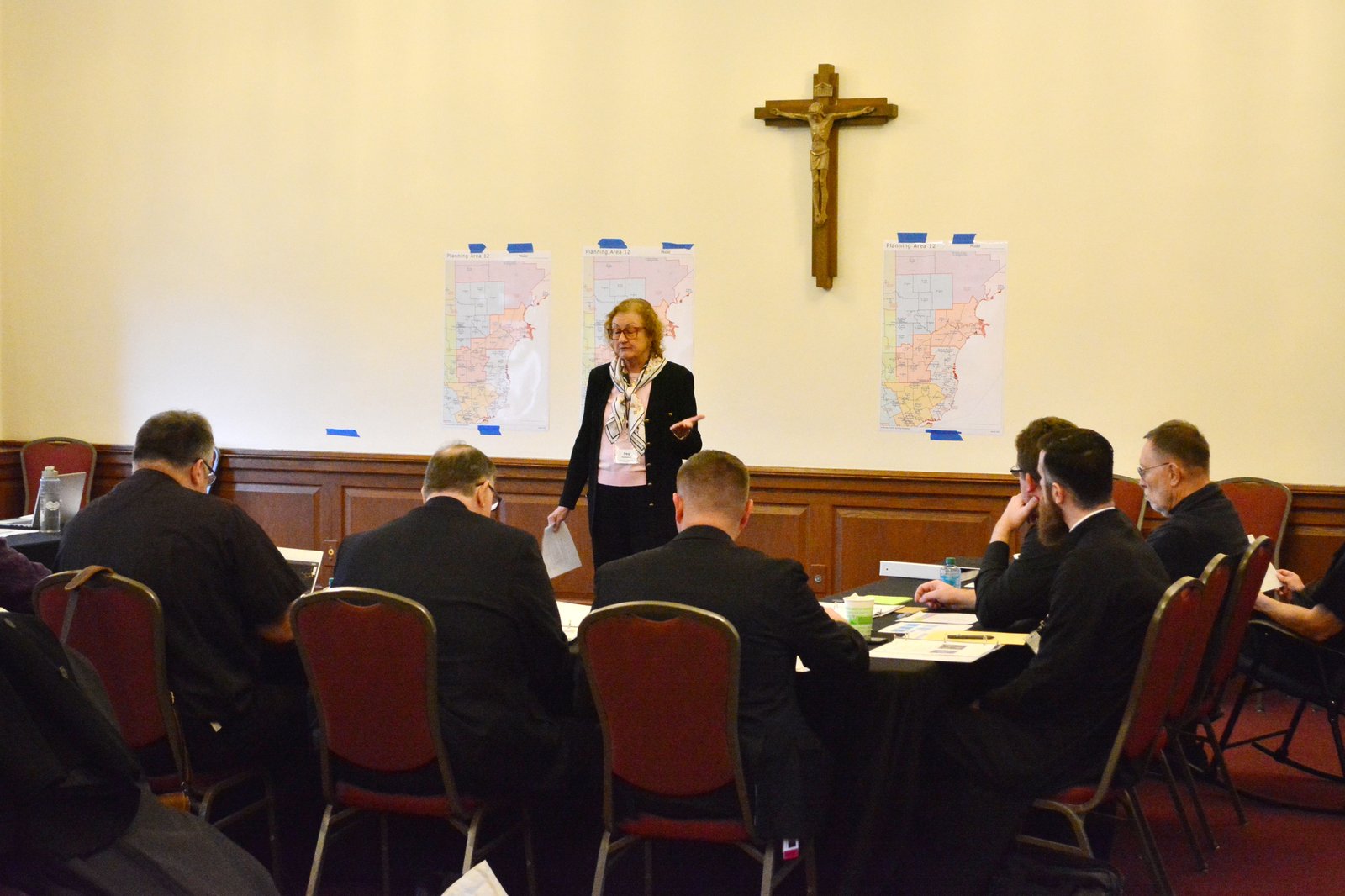 Priests gathered in small group breakout sessions to discuss potential pastorate groupings. Each pastorate, which may involve one or more parishes, will be led by a single pastor and his team. (Michael Stechschulte | Detroit Catholic)