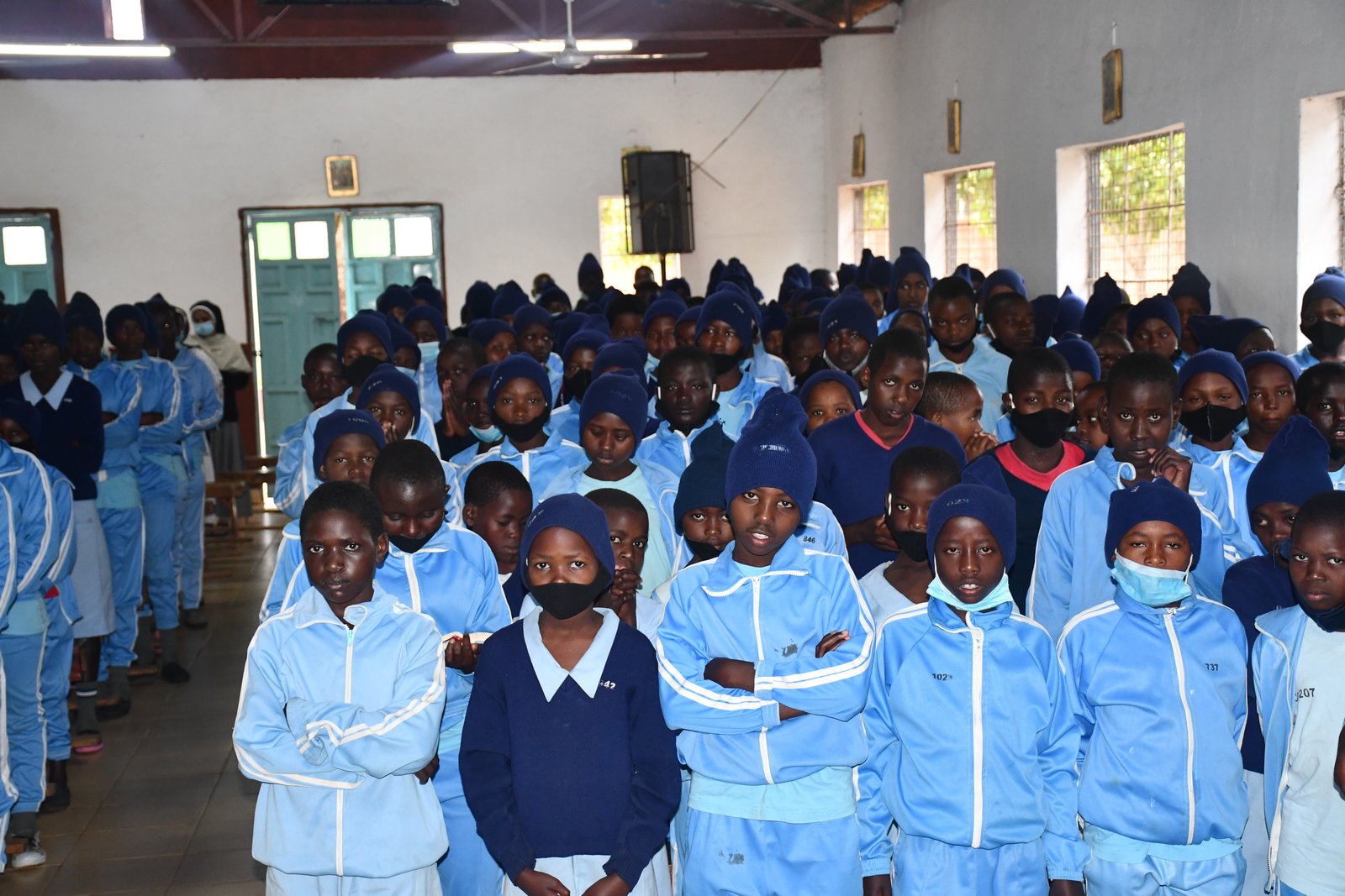 Students at Children's Village gather in the old worship site, which was particularly cramped and didn't allow any room for social distancing, something that's an extra priority during the COVID-19 pandemic.