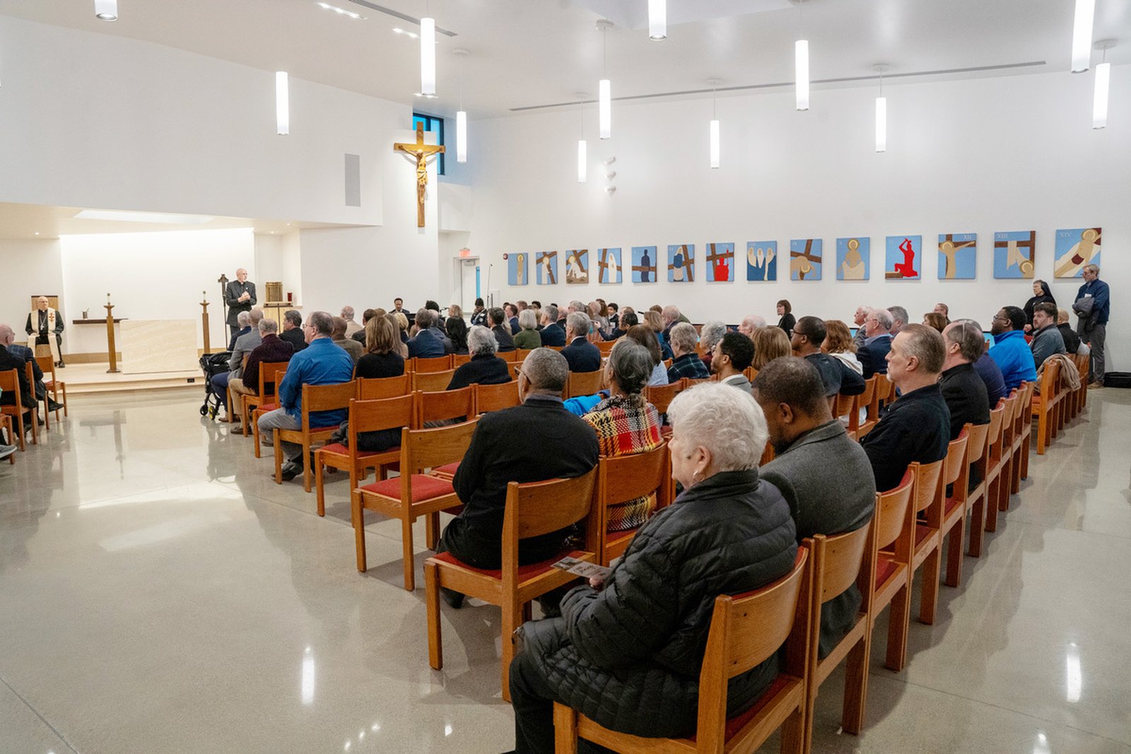 Loyola alumni, students and school benefactors gathered in the new St. Peter Claver Chapel on Wednesday, April 2. The chapel features sacred items donated from various churches in the Archdiocese of Detroit.
