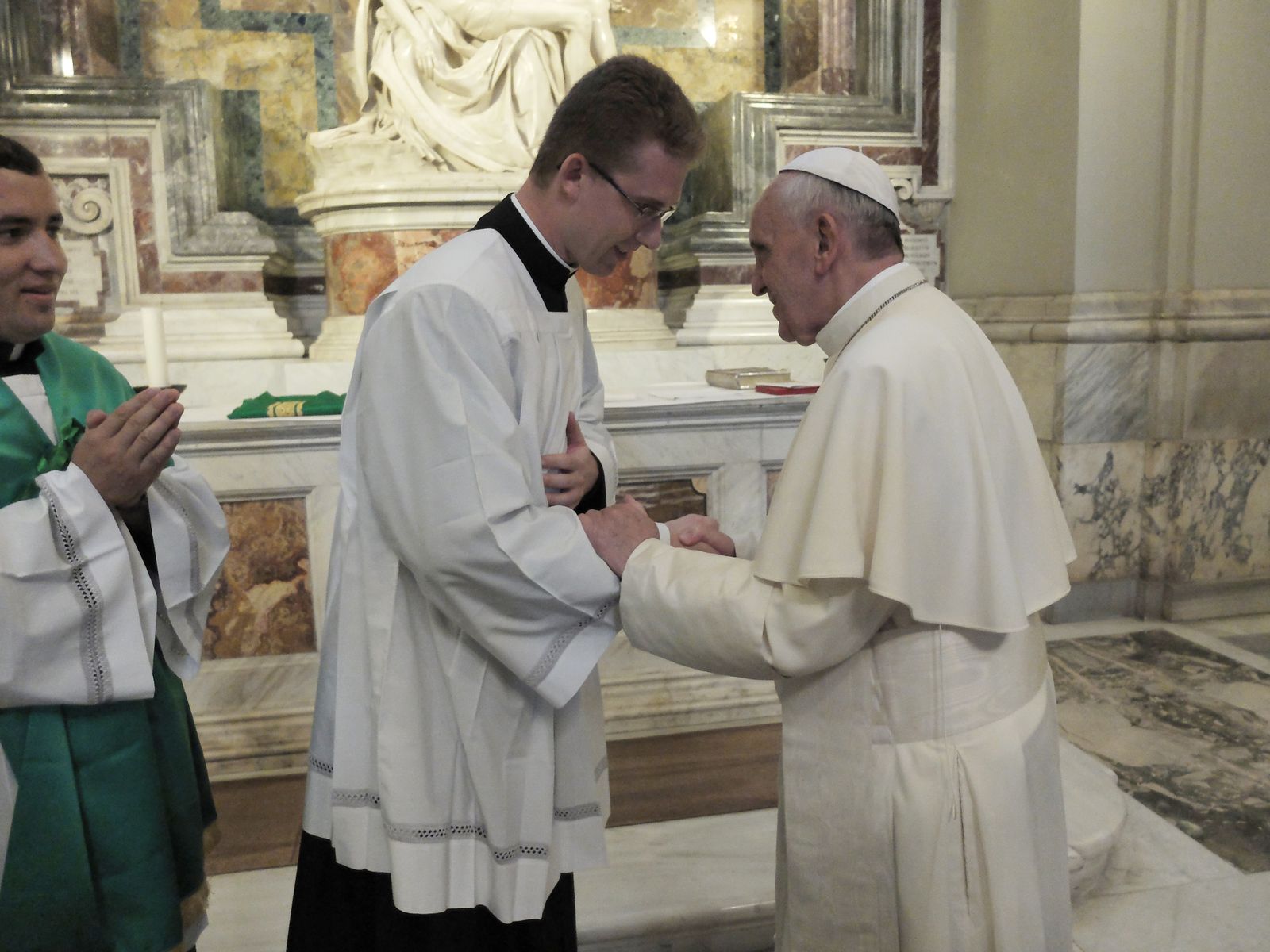 Fr. David Tomaszycki, then a seminarian, served Mass with Pope Francis on July 7, 2013, with other seminarians and novices in Rome. (Courtesy of Fr. David Tomaszycki)