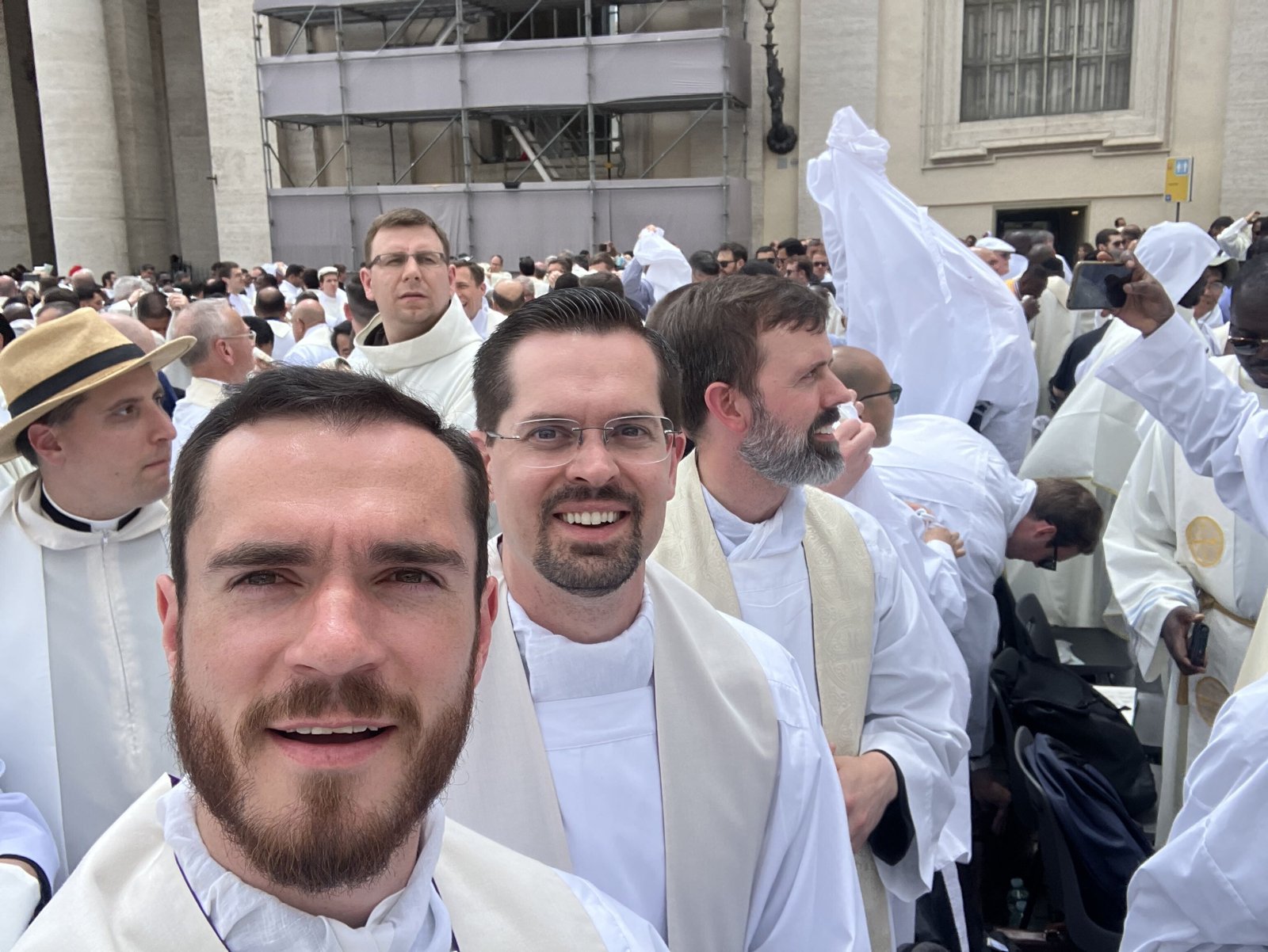 Fr. David Pellican, a priest of the Archdiocese of Detroit, waits with fellow priests and classmates during the start of the papal inauguration Mass for Pope Leo XIV on May 18. (Courtesy of Fr. David Pellican)