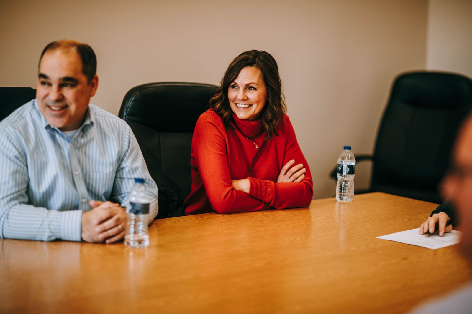 Steve and Aimee Goda, whose son, Jacob, attended St. Mary Catholic Central as part of the school's St. Andre Bessette Open Door Inclusion Program, are pictured during a meeting at the school in 2018. St. Mary Catholic Central's program now includes nine students among the school's 330-student body. (Naomi Vrazo | Detroit Catholic)