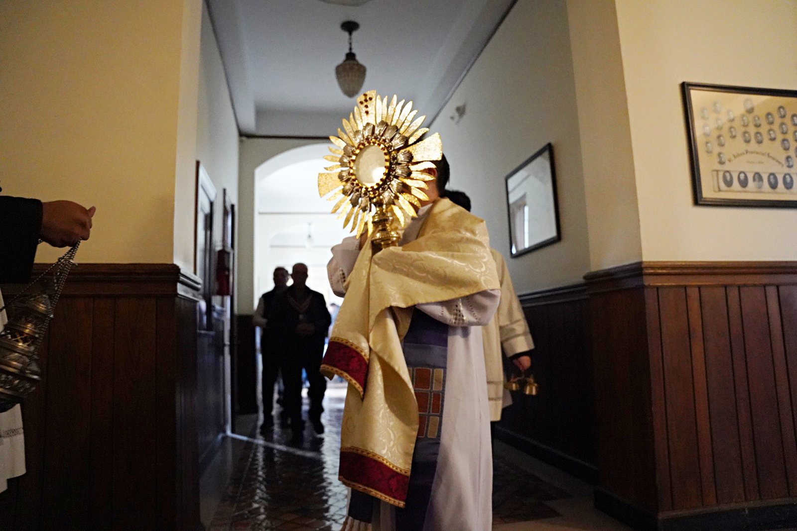 A Eucharistic procession through the halls of Sacred Heart Major Seminary allows men to enter into prayer with the Blessed Sacrament.