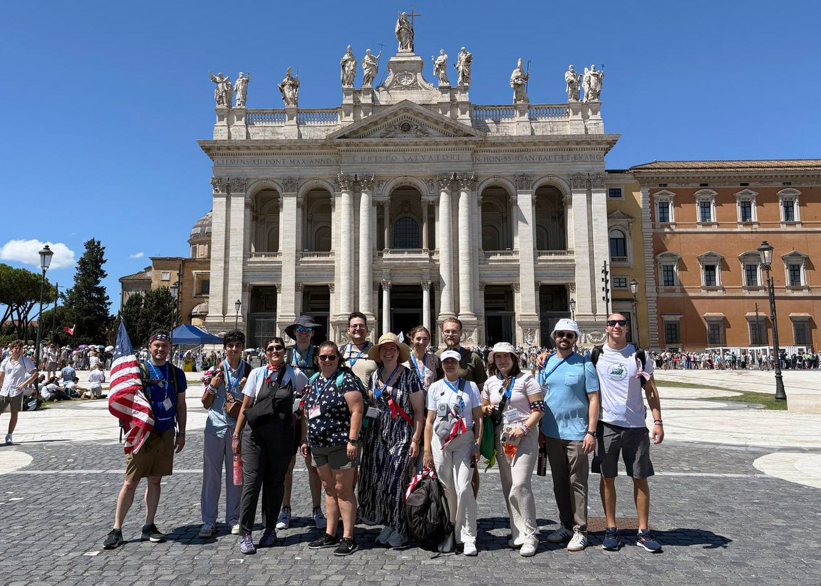 A group of 12 young people, led by Patrick Howard, the Archdiocesan coordinator of young adult and campus ministry and a tour guide with Verso Ministries, a Catholic pilgrimage and tour company, attended the Jubilee of Young People. (Photo courtesy of Tony Zick)