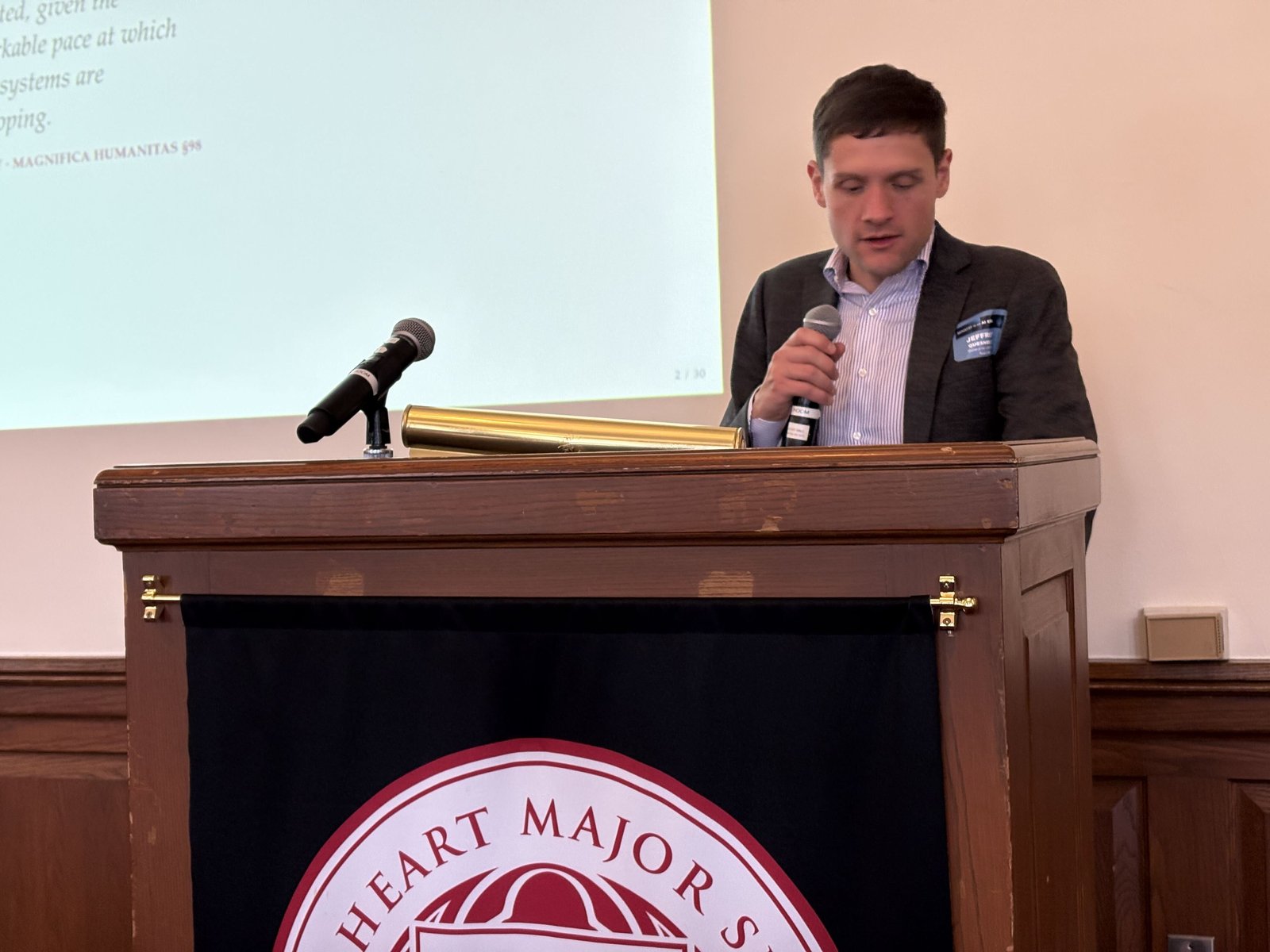 Jeffrey Quesnel, co-founder and chief technology officer of Nous Research and parishioner of Little Flower Basilica National Basilica in Royal Oak, talks about the future of artificial intelligence during the pandemic. "Mission in the age of AI" Conference June 11th at Sacred Heart Major Seminary in Detroit. (Photo by Daniel Meloy | Detroit Catholic)