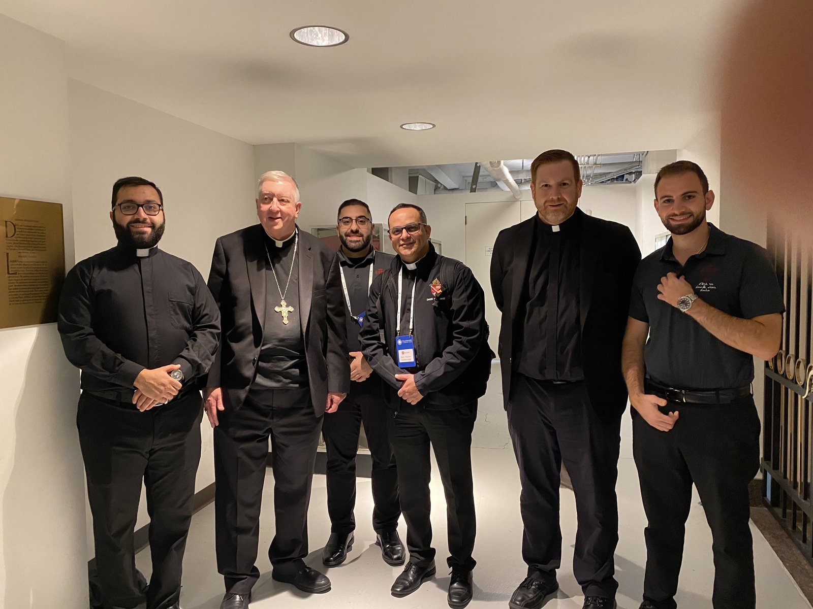 Greeting St. Louis Archbishop Mitchell T. Rozanski, second from left, on the morning of the beatification.