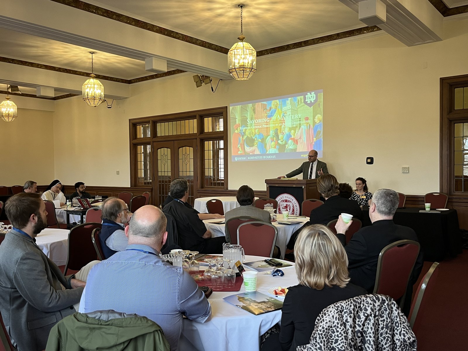 Joshua McManaway, program director of "Savoring the Mystery," offers opening remarks at Friday's workshop.