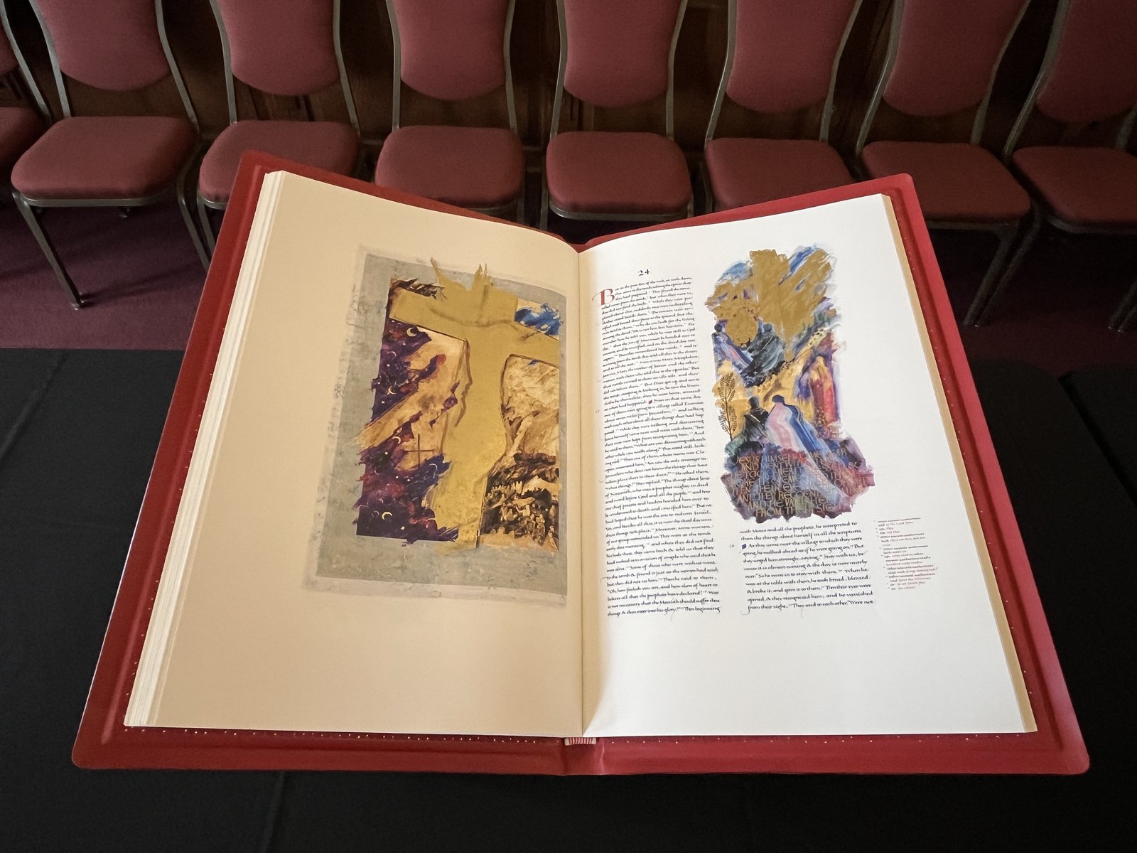 One of seven volumes of the Saint John’s Bible, completed in 2011 and entirely hand-written and hand-illuminated by a team of calligraphers and artists.