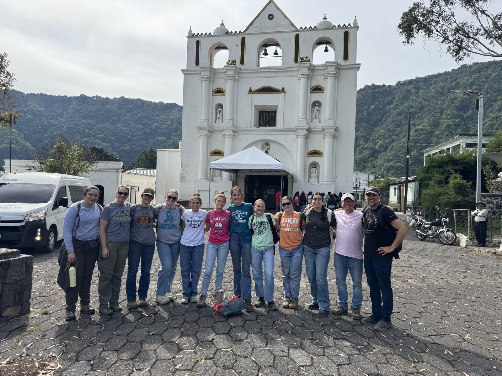 The mission team from St. Mary Catholic Central stands outside the parish of San Lucas in San Lucas Tolimán. The parish was originally founded by the Franciscan order in the late 16th century. The current church building was constructed in1584.