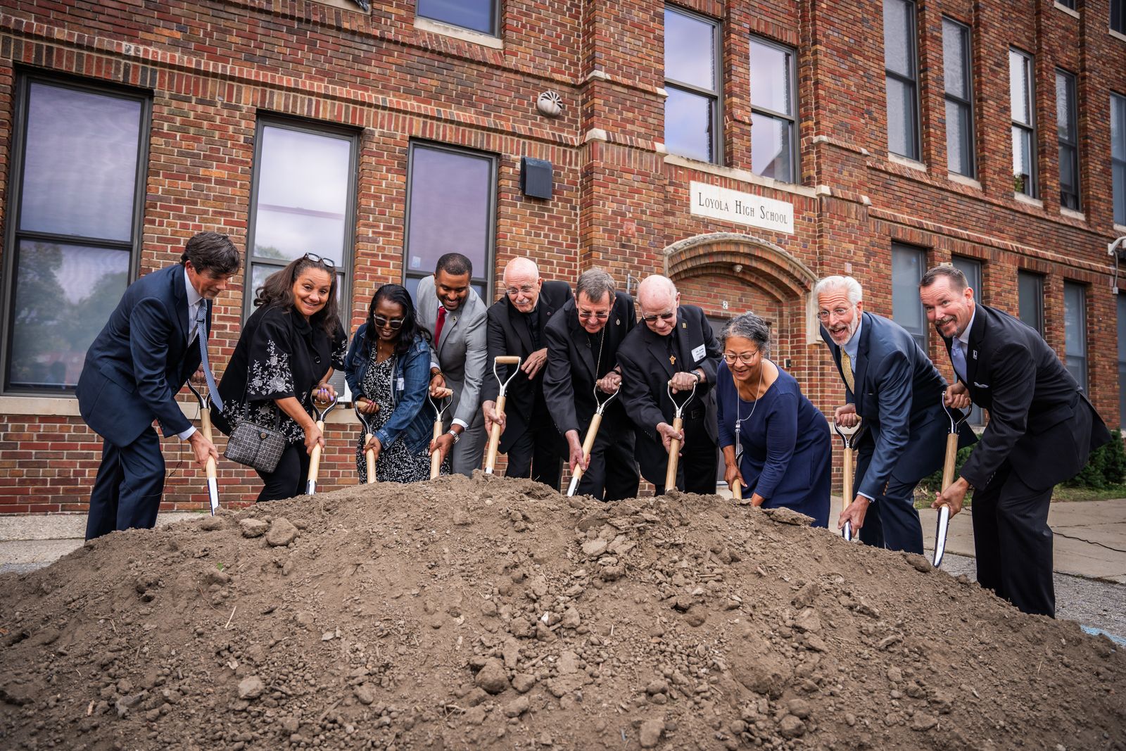 Dignitaries from the Archdiocese of Detroit, Loyola High School and the city of Detroit break ground on a new 200-seat chapel at Loyola High School on Sept. 13, 2023, part of the school's $9 million "Empower Loyola" campaign. (Valaurian Waller | Detroit Catholic)