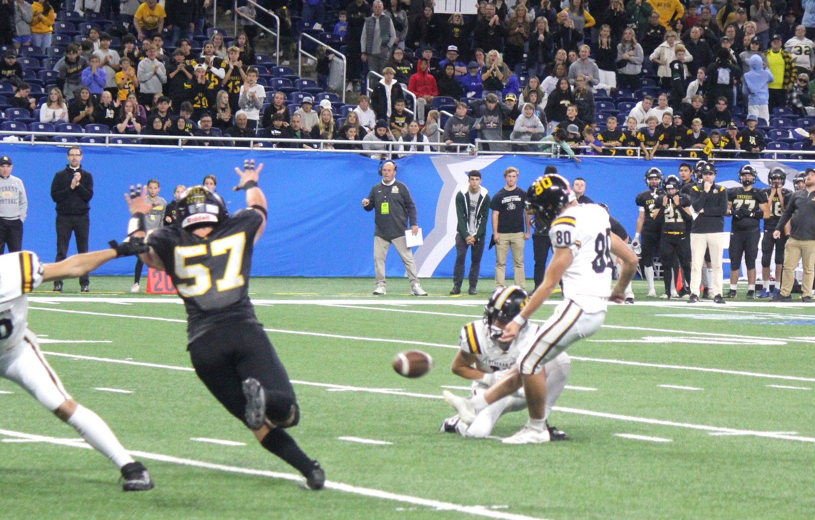 Here’s a moment Lutheran North football fans won’t forget: Will Pruzinsky kicks the winning field goal in overtime to give the Mustangs their first Prep Bowl title, claiming the Intersectional showdown 17-14 over Clarkston Everest Collegiate in 2024.