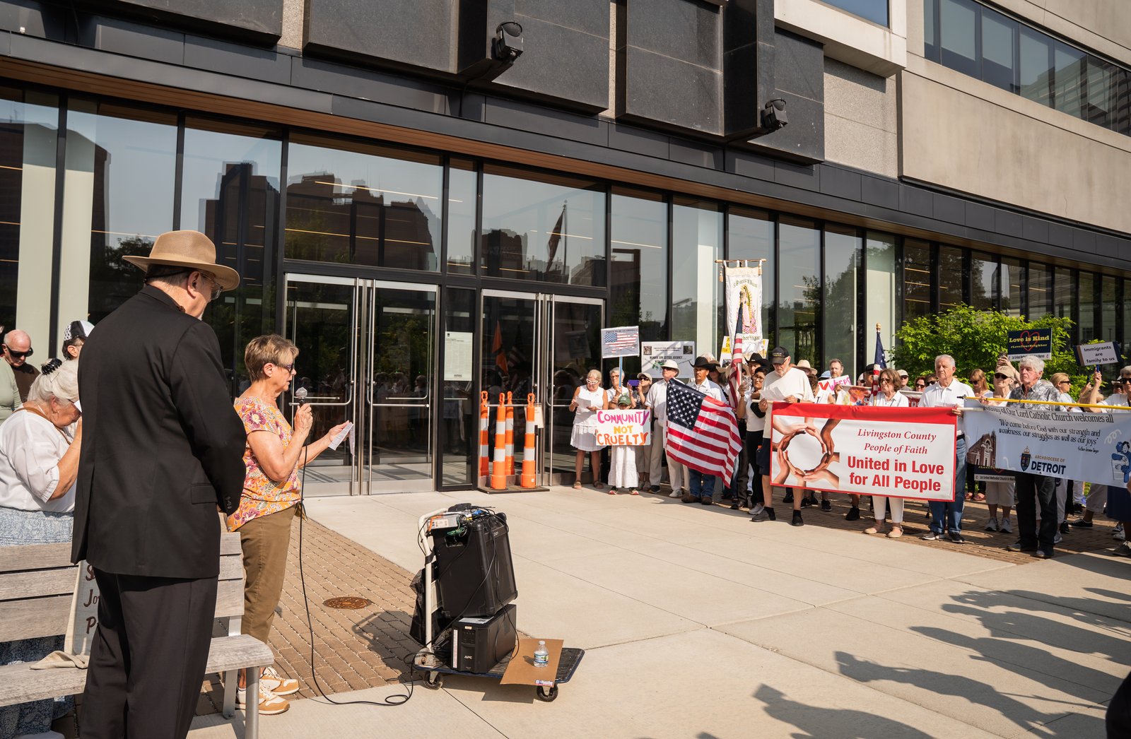 Brooks reads the letter she and Fr. Buersmeyer attempted to deliver to the ICE field office director detailing Strangers No Longer's concerns over immigration enforcement actions the group says have left migrants living in fear and without access to due process, in some cases.
