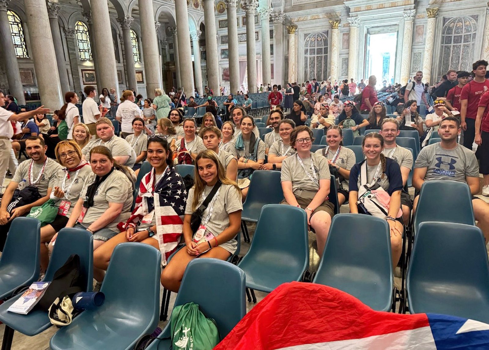 The group led by Metro Detroit United shown attending an event hosted by the USCCB, one of the many events that took place throughout the week of the Jubilee of Young People. (Photo courtesy of St. René Goupil Parish)