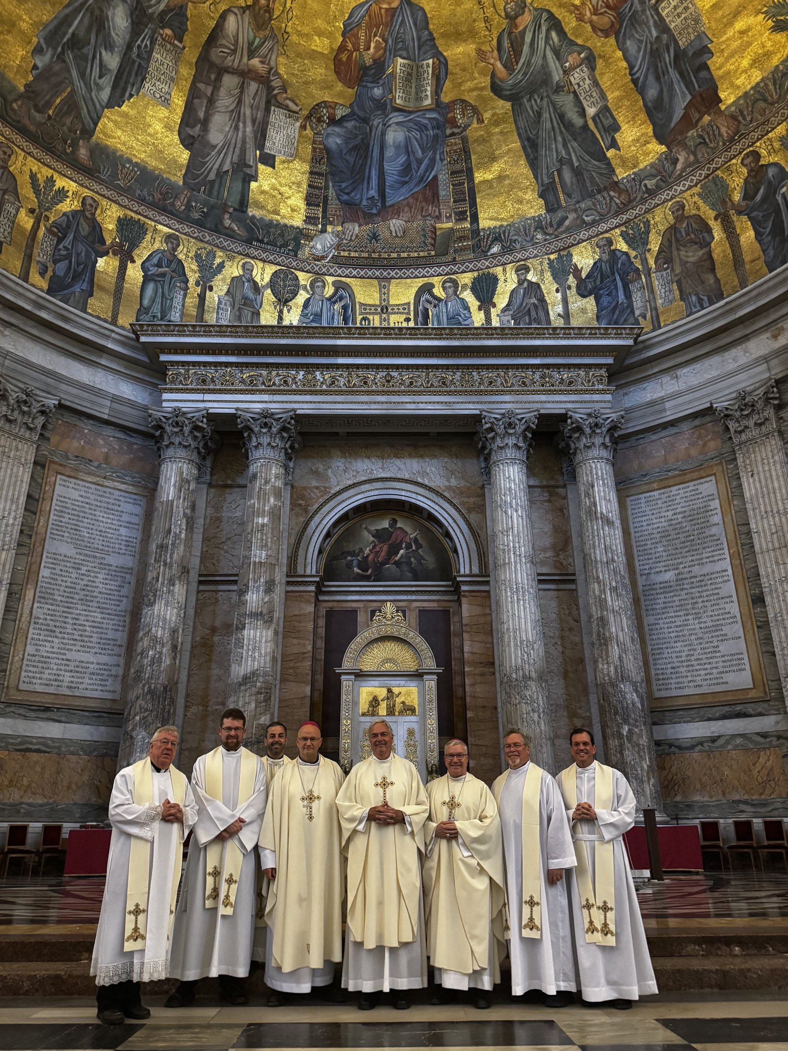 Detroit's priestly contingent is pictured with Cardinal James M. Harvey, archpriest of the Basilica of St. Paul Outside the Walls.
