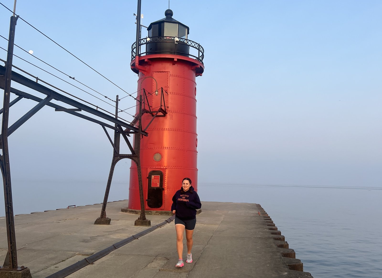 Porter begins her cross-state journey on the pier at South Haven early on July 23. (Courtesy of Carly Montemurno)