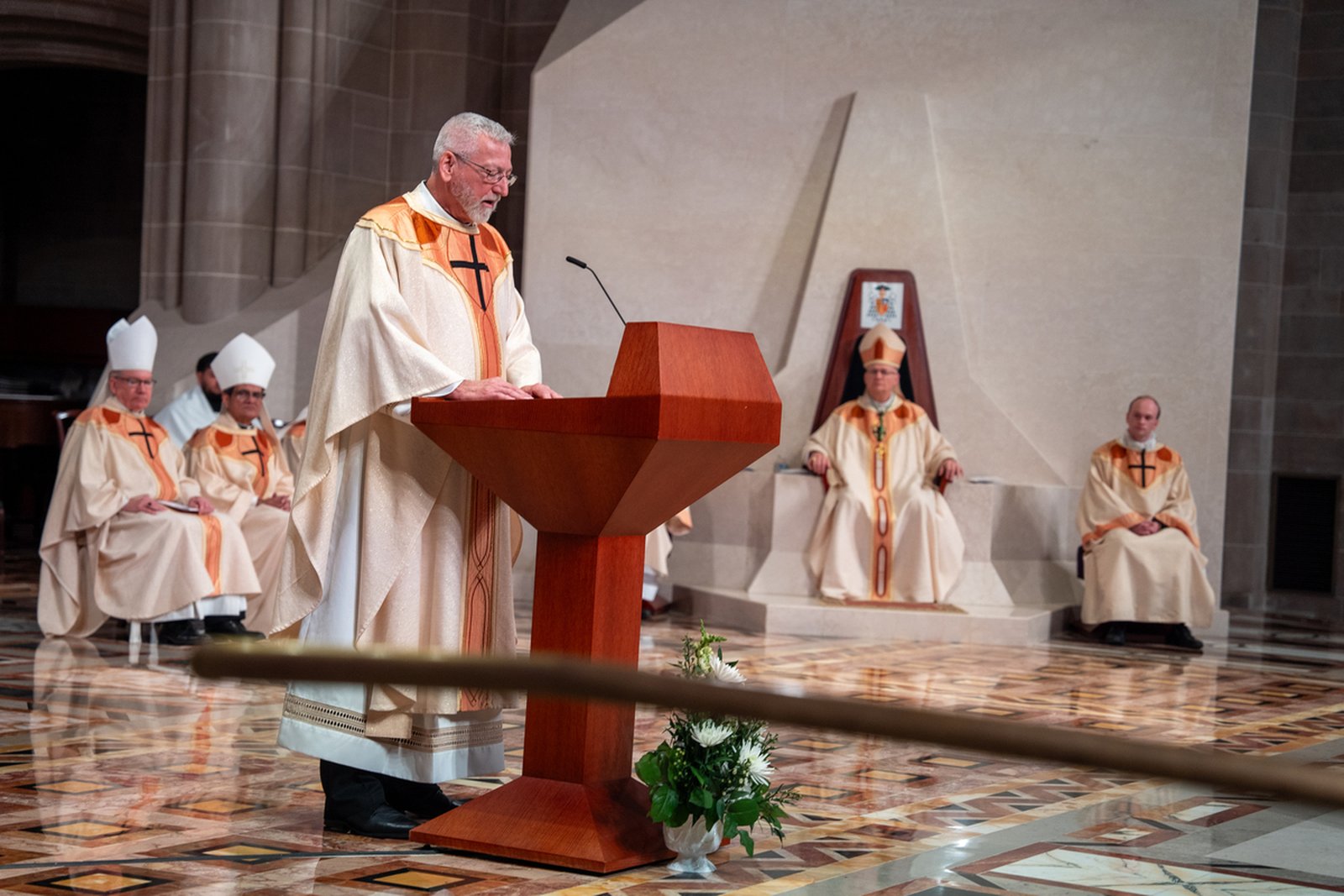 Fr. Bruen delivers a thanksgiving address on behalf of himself and Fr. Schroder, thanking God along with friends, family, formators and mentors who have accompanied them in their discernment and formation.