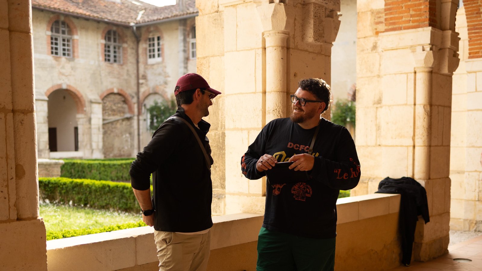 Dan Johnson and Paul Duda pictured on set while filming "Bernadette & The Lady of Lourdes." Although the film is entirely shot in France, the crew did not film at the site of the Lourdes apparitions, Duda said.