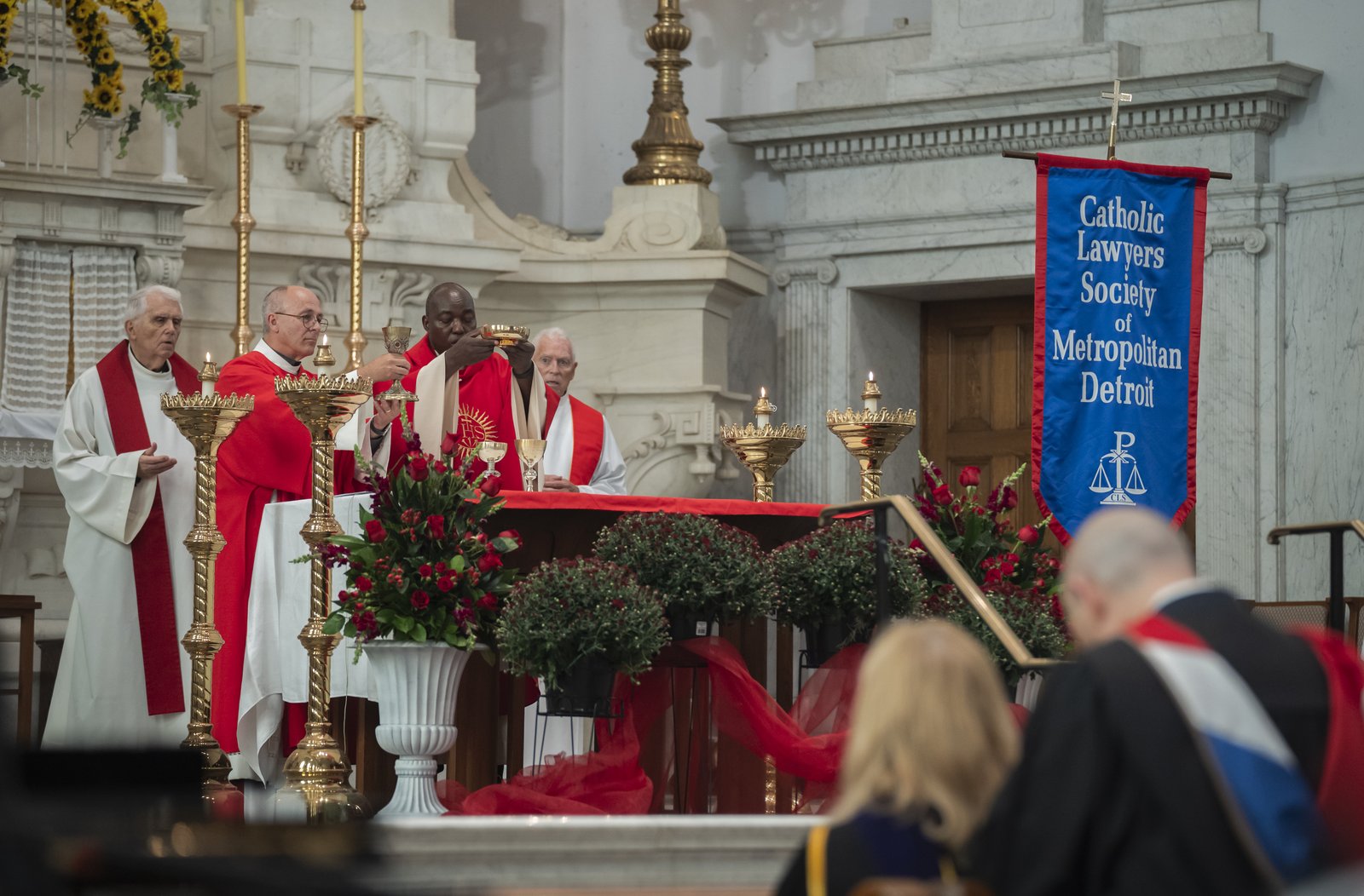In his homily, Fr. Charles Oduke, the vice president for university integration, reflected on the life and words of St. Thomas More, the patron saint of lawyers who served as the chancellor of England under King Henry VIII and was beheaded for going against the king’s command.