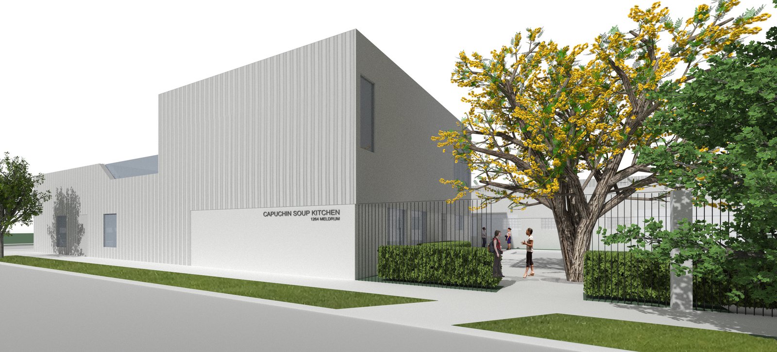 A rendering of what the entrance of the Capuchin Soup Kitchen on Meldrum Street will look like once renovations are completed. The project architect is Detroit-based Hathorne PLLC, and the general contractor is Birmingham-based Tri-Phase Commercial Construction, LLC. (Courtesy of the Capuchin Franciscan Province of St. Joseph)