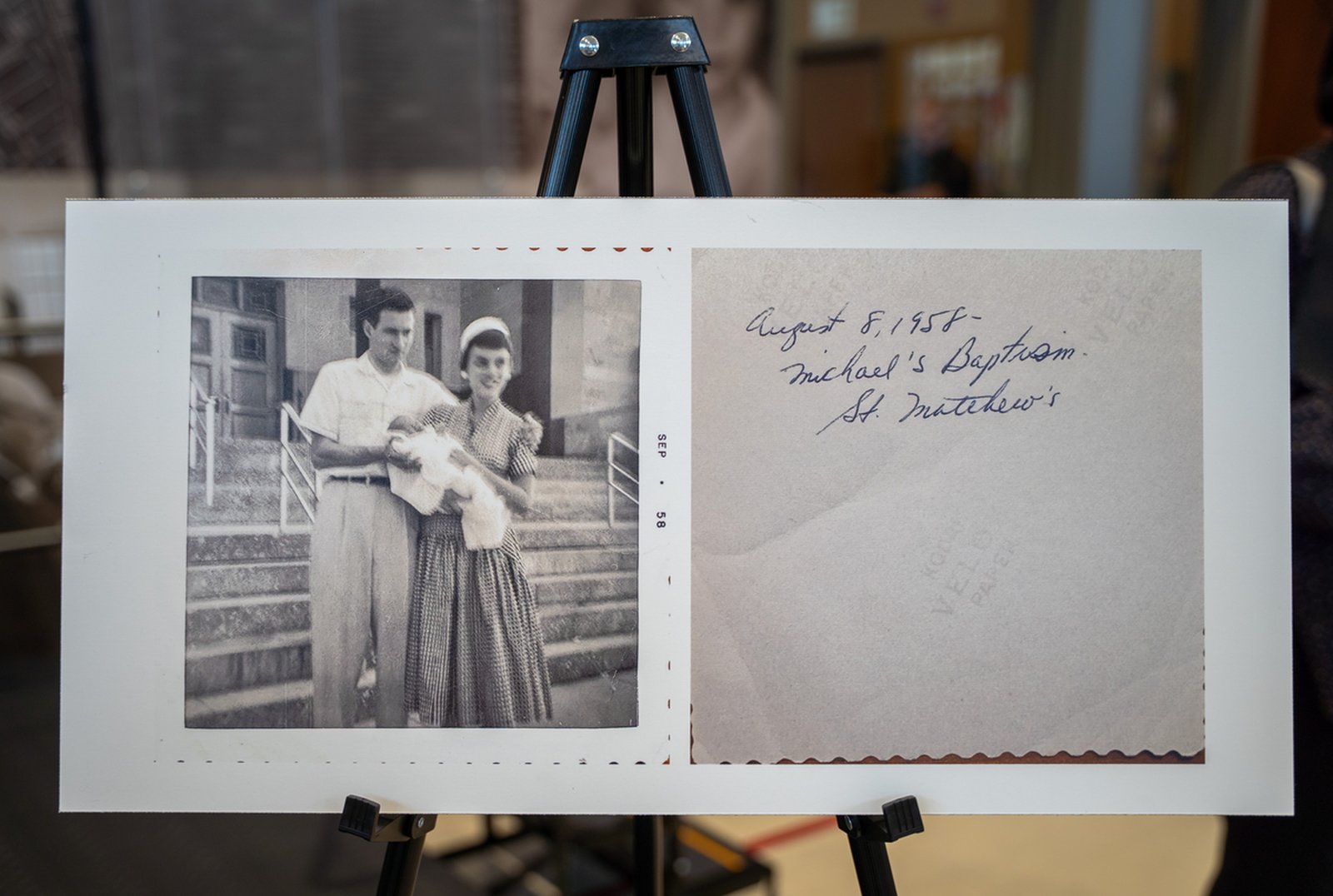 A picture of Detroit Mayor Mike Duggan and his parents on the front steps of St. Matthew Parish shortly after the mayor's baptism.