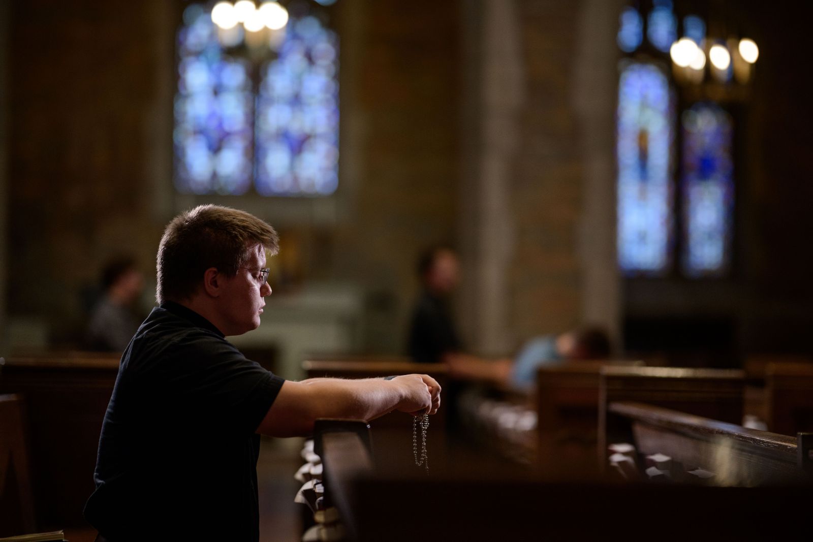A seminarian spends time in prayer in the chapel of Sacred Heart Major Seminary. Withdrawing from the world to focus on prayer and relationship with God and others isn't a new concept, Fr. Pullis said, but in a world dominated by technology, building healthy habits will contribute to forming better priests.