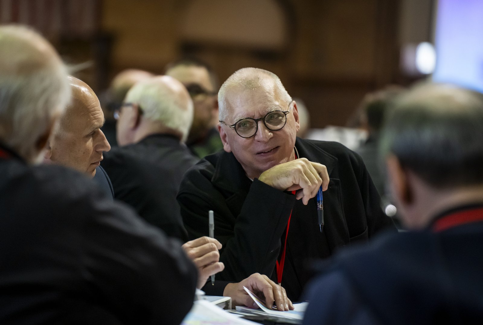 Priests discuss the archdiocesan restructuring process March 3 at Sacred Heart Major Seminary. Parishioners are invited to attend the listening session at their home parish, and can register at restructuring.aod.org. (Valaurian Waller | Detroit Catholic)