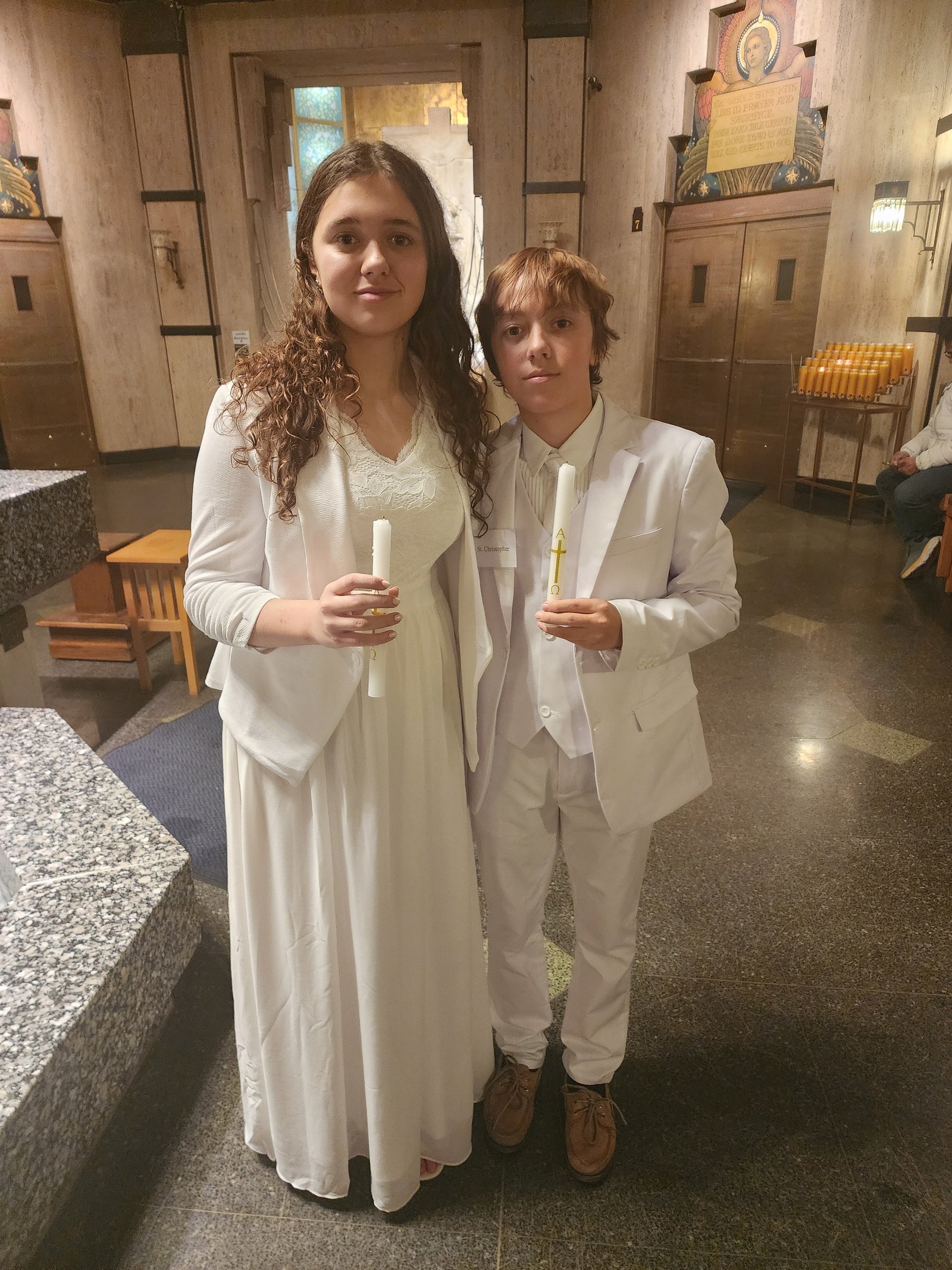 Kurt chose the confirmation name Christopher, because his grandfather on his dad’s side was a Korean War veteran who wore a St. Christopher medal during the war. Vanessa chose St. Wenceslas, the patron saint of Czechia, where her mother is from. Both Kurt and Vanessa are dual American and Czech nationals. (Photo courtesy of the Hesse family)