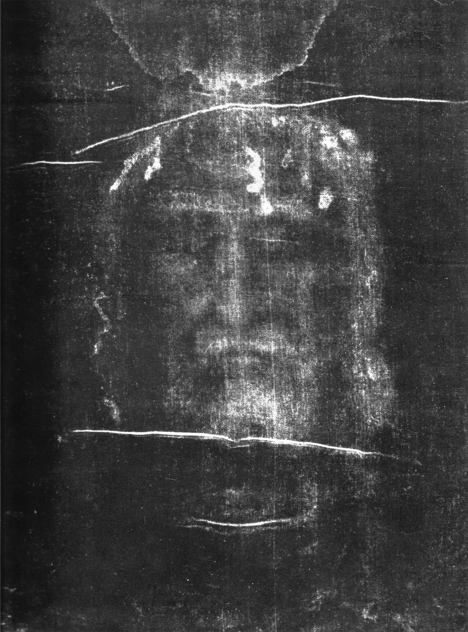 A negative image of the face of the man of the shroud, taken in 1898. (Picture courtesy of Deacon Bob Tremmel)