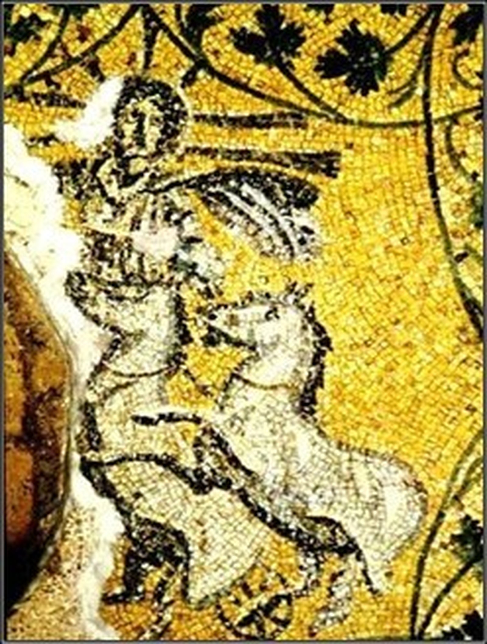 A late second century mosaic set into the ceiling of the Julii family tomb in the necropolis beneath St. Peter’s Basilica in Rome. This is the earliest known mosaic depiction of Christ. This beautiful mosaic has lost many tesserae and narrowly missed being entirely destroyed altogether by excavators in the 1940s, who made their entry into the tomb through the now sealed up hole, partially seen on the left side of the photo.