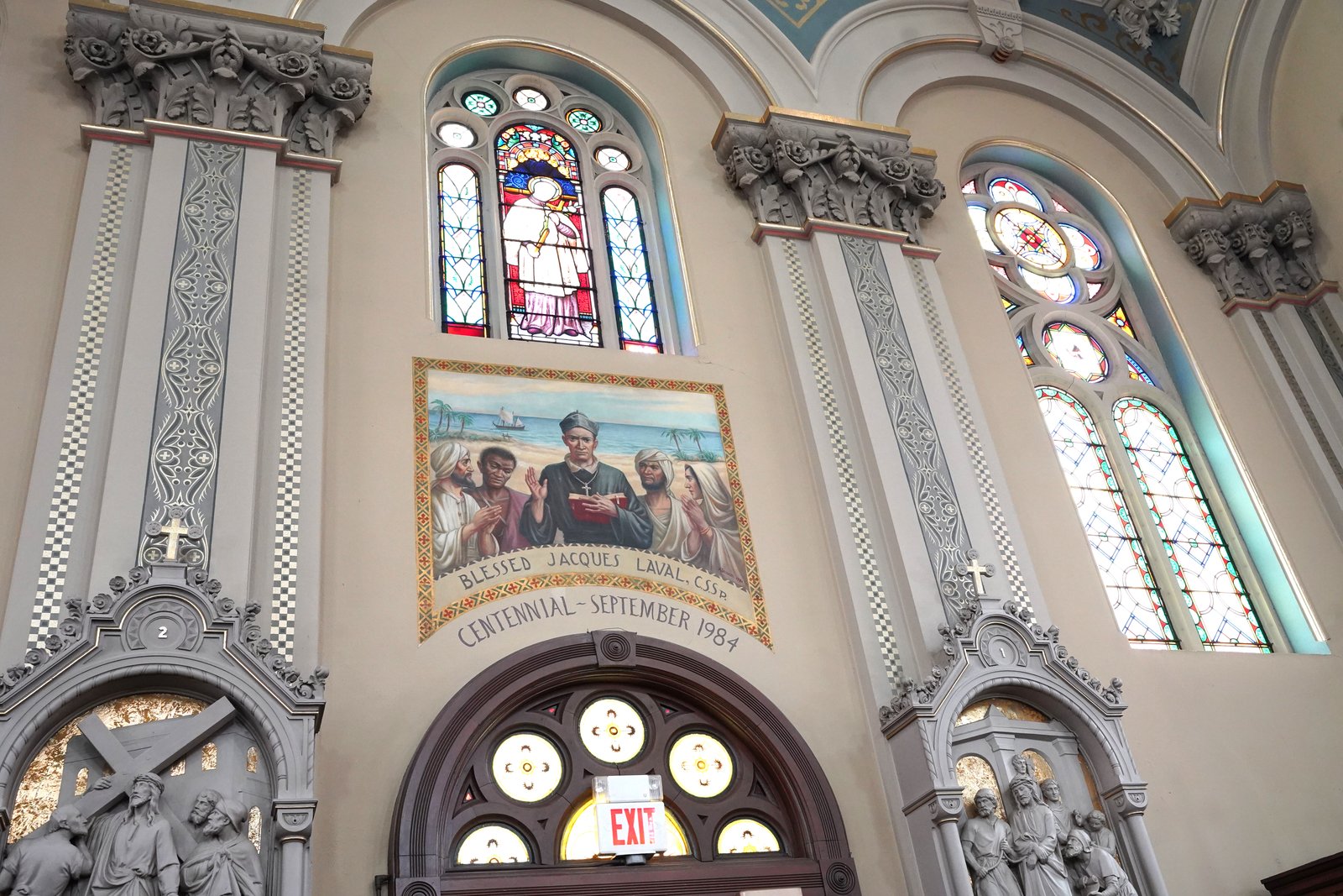 A fresco honoring Blessed Jacques-Desire Laval, C.S.Sp., a French Spiritan missionary priest known as the "Apostle of Mauritius," is pictured at Old St. Mary's. The Spiritans have sent missionaries all over the world as a core charism of the community. In 1979, Blessed Jacques-Desire Laval became the first beatified member of the Holy Ghost Fathers. (Daniel Meloy | Detroit Catholic)
