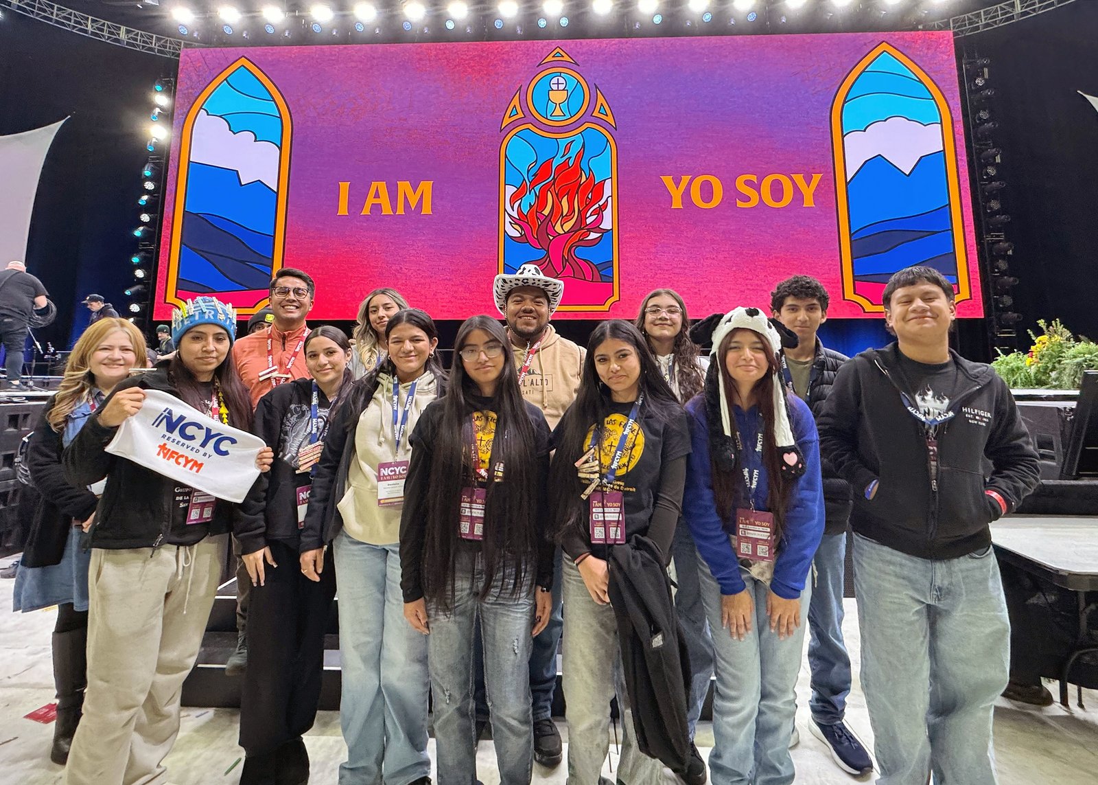 A group of young people from the Basilica of Ste. Anne in southwest Detroit pose for a photo at the NCYC.
