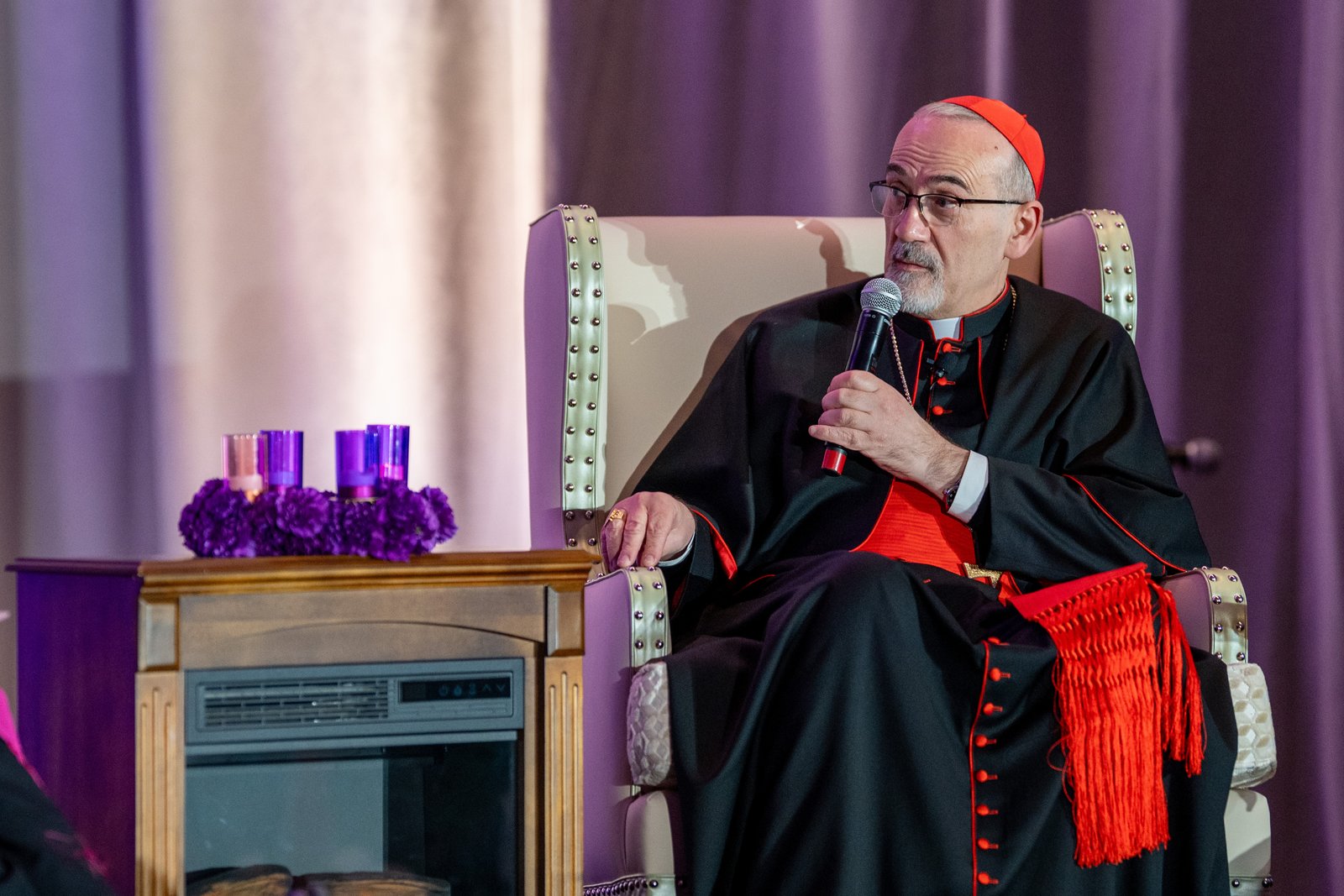 Cardinal Pizzaballa speaks during a "fireside chat' with Archbishop Weisenburger about the needs of the Christian community in Gaza, especially at Holy Family Parish in Gaza City, the last remaining bastion of Catholic community in the region.