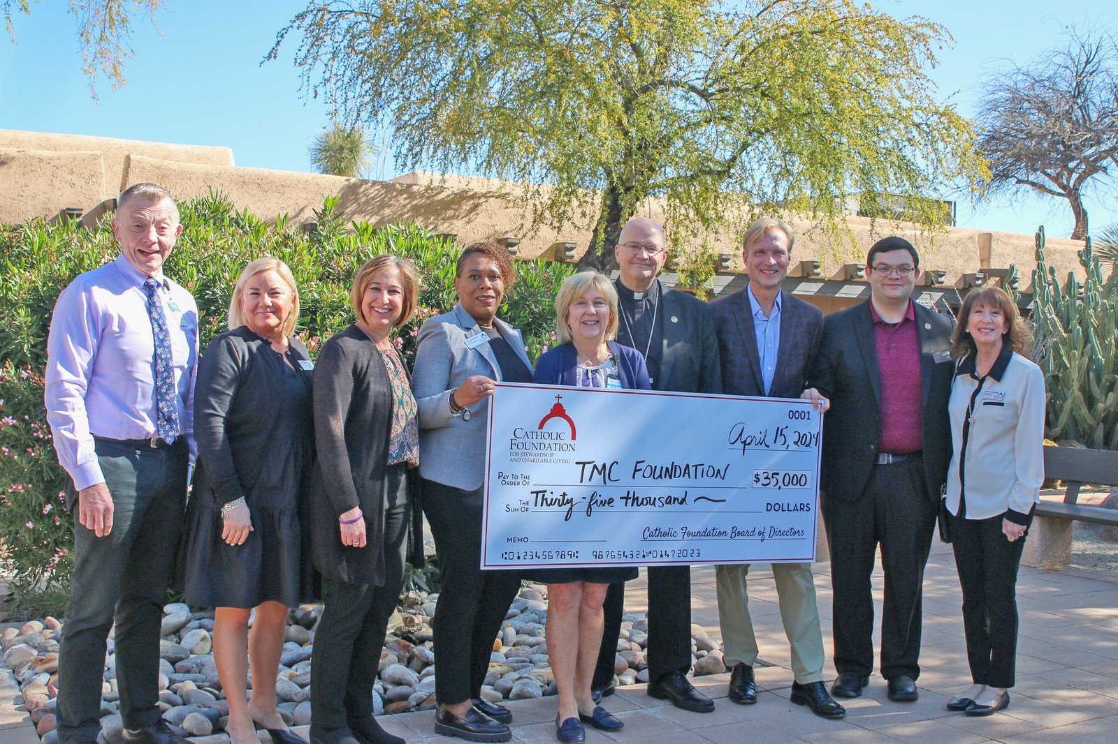 Archbishop-designate Weisenburger and members of the Catholic Foundation for the Diocese of Tucson present a grant to the Tucson Medical Center to help disadvantaged and marginalized people access routine medical care and social services. During his time as bishop of Tucson, Archbishop-designate Weisenburger worked with the Catholic Foundation to raise support for poor, rural parishes in the diocese, as well as nonprofits and ministries caring for the vulnerable.