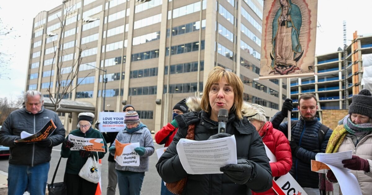 Vigil outside ICE headquarters honors Our Lady of Guadalupe, offers prayers for immigrants