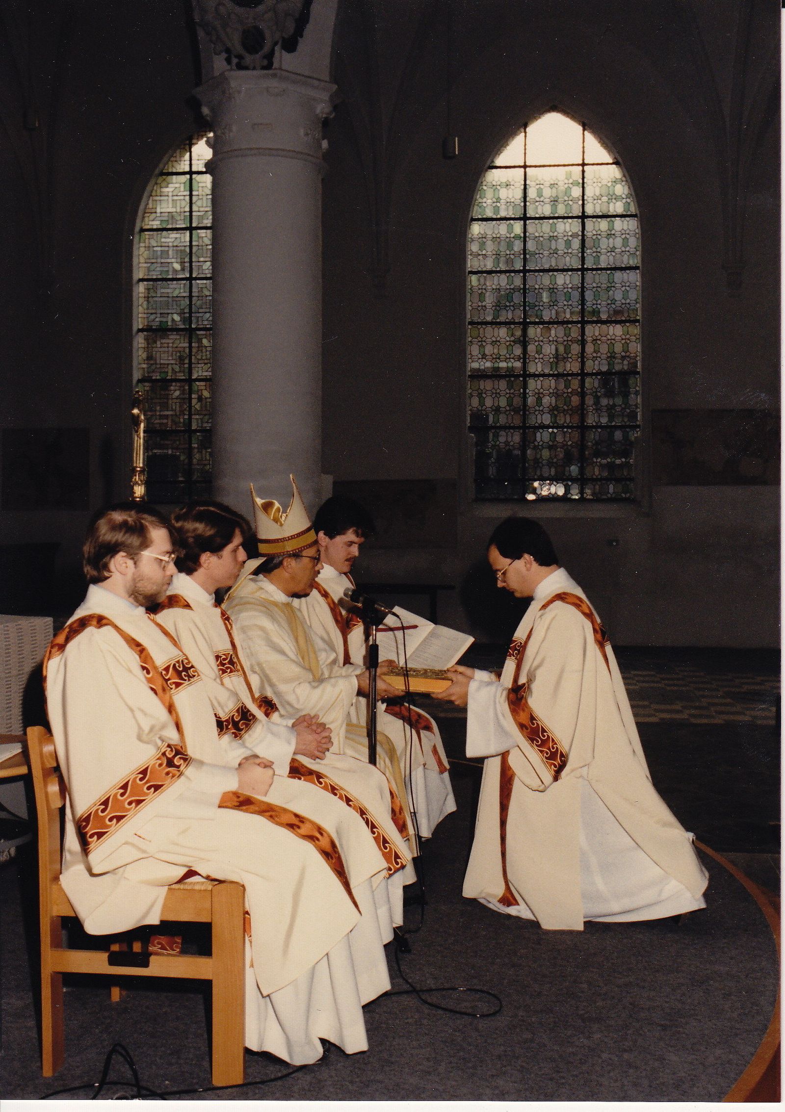 Archbishop Weisenburger’s diaconate ordination took place at the Beguinage Church in Louvain, Belgium, on the feast of the Immaculate Conception in 1986. Then-Bishop Eusebius J. Beltran, at the time bishop of Tulsa, Oklahoma, and the future archbishop of Oklahoma City, presided. Archbishop Beltran later served as co-consecrator at Archbishop Weisenburger’s episcopal ordination in 2012.