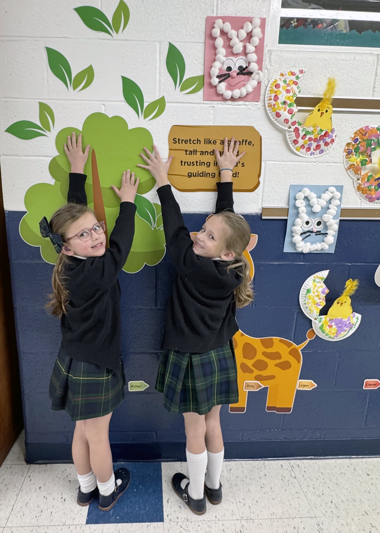 Students at St. Thecla interact with a Sacred Steps sensory path. (Courtesy of St. Thecla Catholic School)