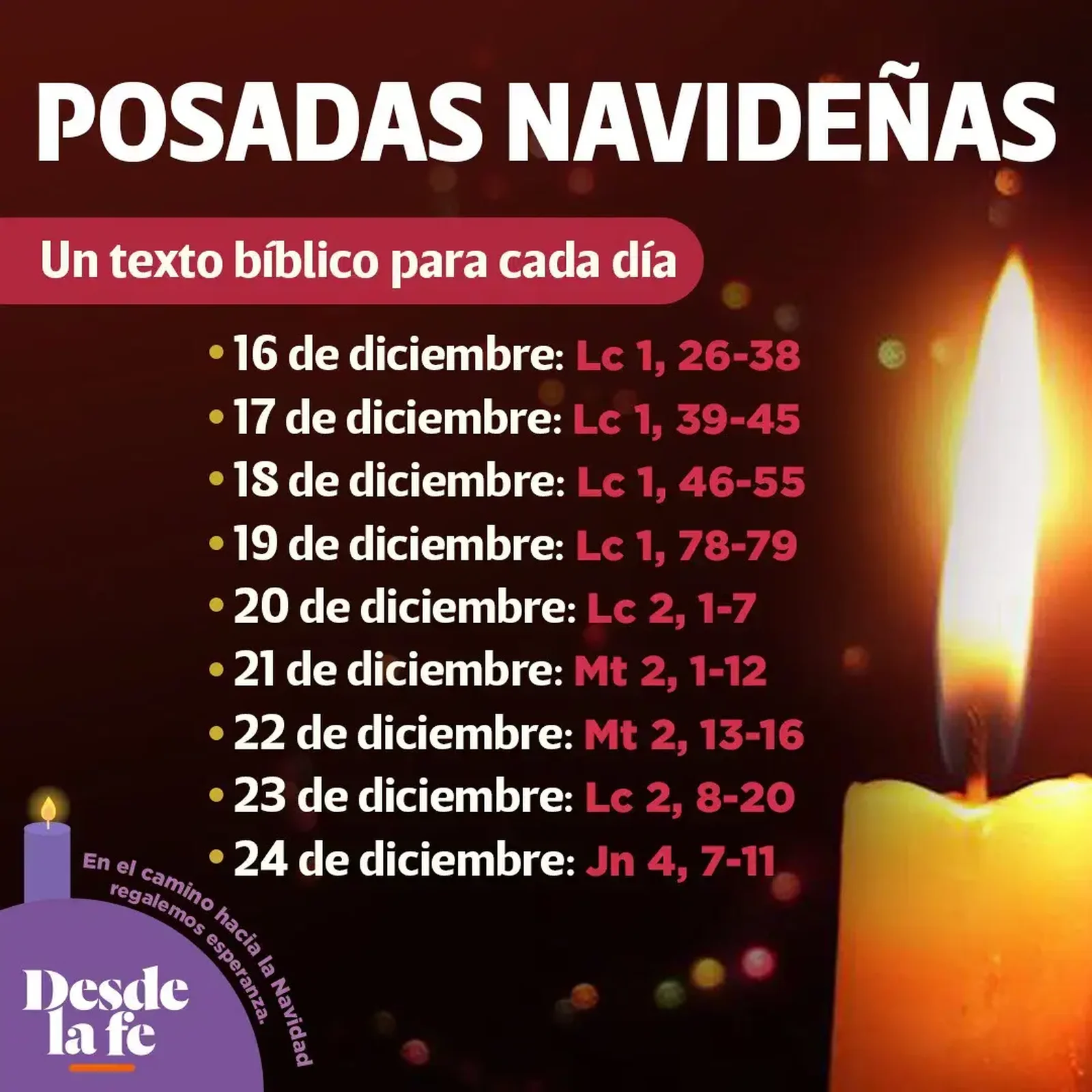 Textos bíblicos que puedes leer cada uno de los nueve días de las Posadas Navideñas. Diseño Gráfico Desde la fe.