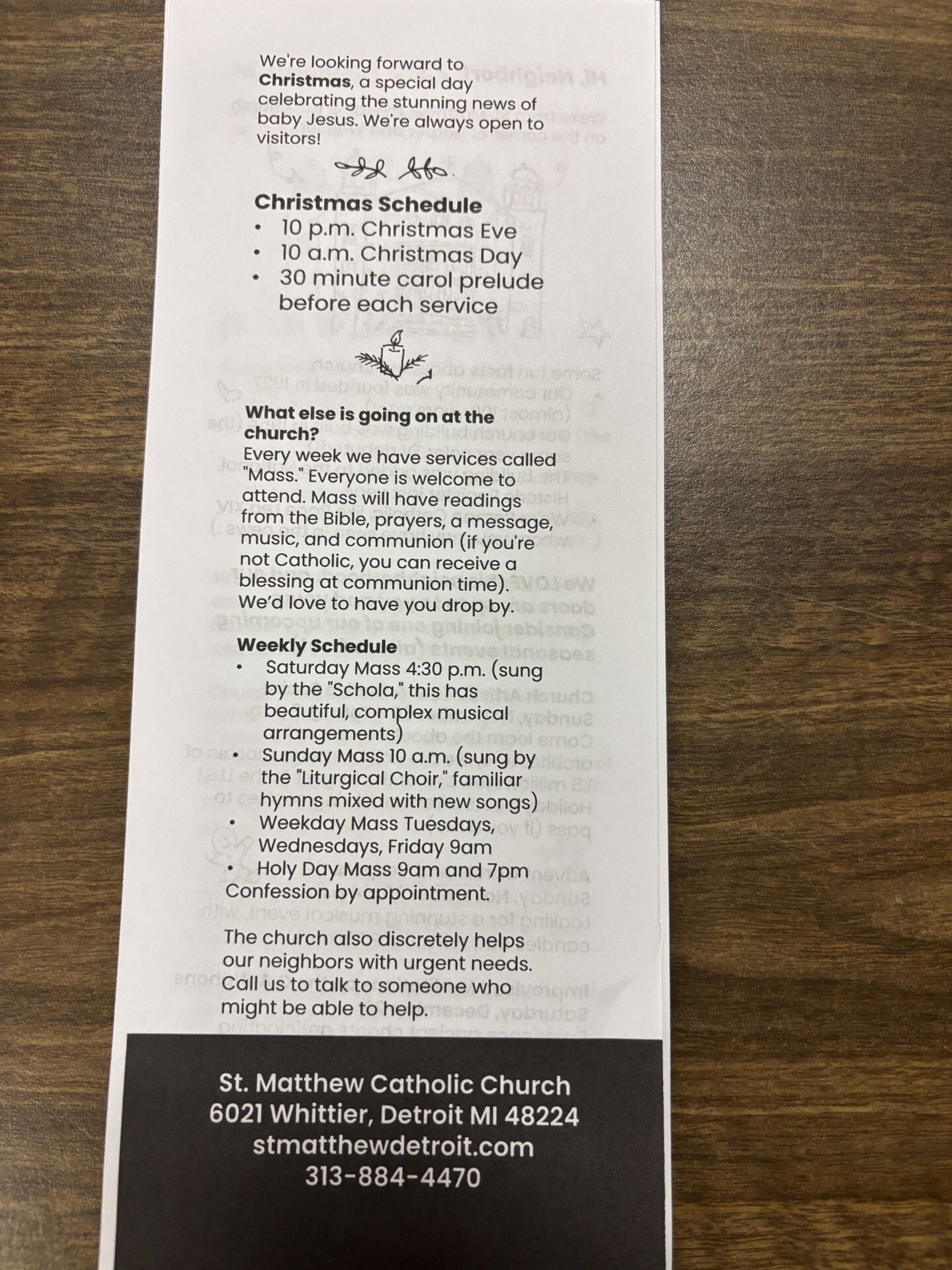 The information cards explained different aspects of the Catholic faith, such as Mass or vespers. The idea is to let neighbors of the parish know they are free to learn about the parish and get involved in its community.