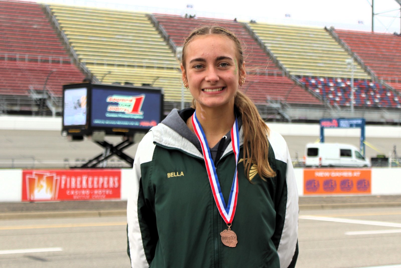 As a four-time all-state runner, Monroe St. Mary Catholic Central’s Bella LaFountain knows the drill: train hard, run well, earn your medal. LaFountain finished 26th in the Division 3 girls race.