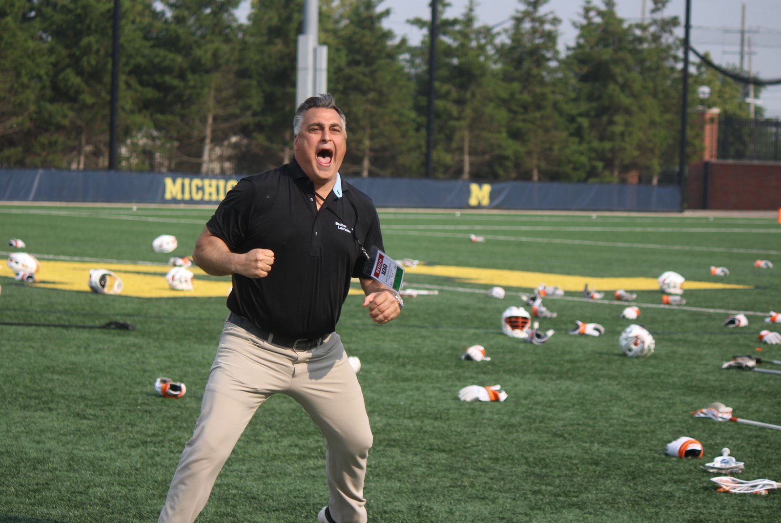 Head coach Ajay Chawla lets out a victory yell after his Brother Rice team captured the Division 1 lacrosse state title in an intense 9-8 overtime battle.