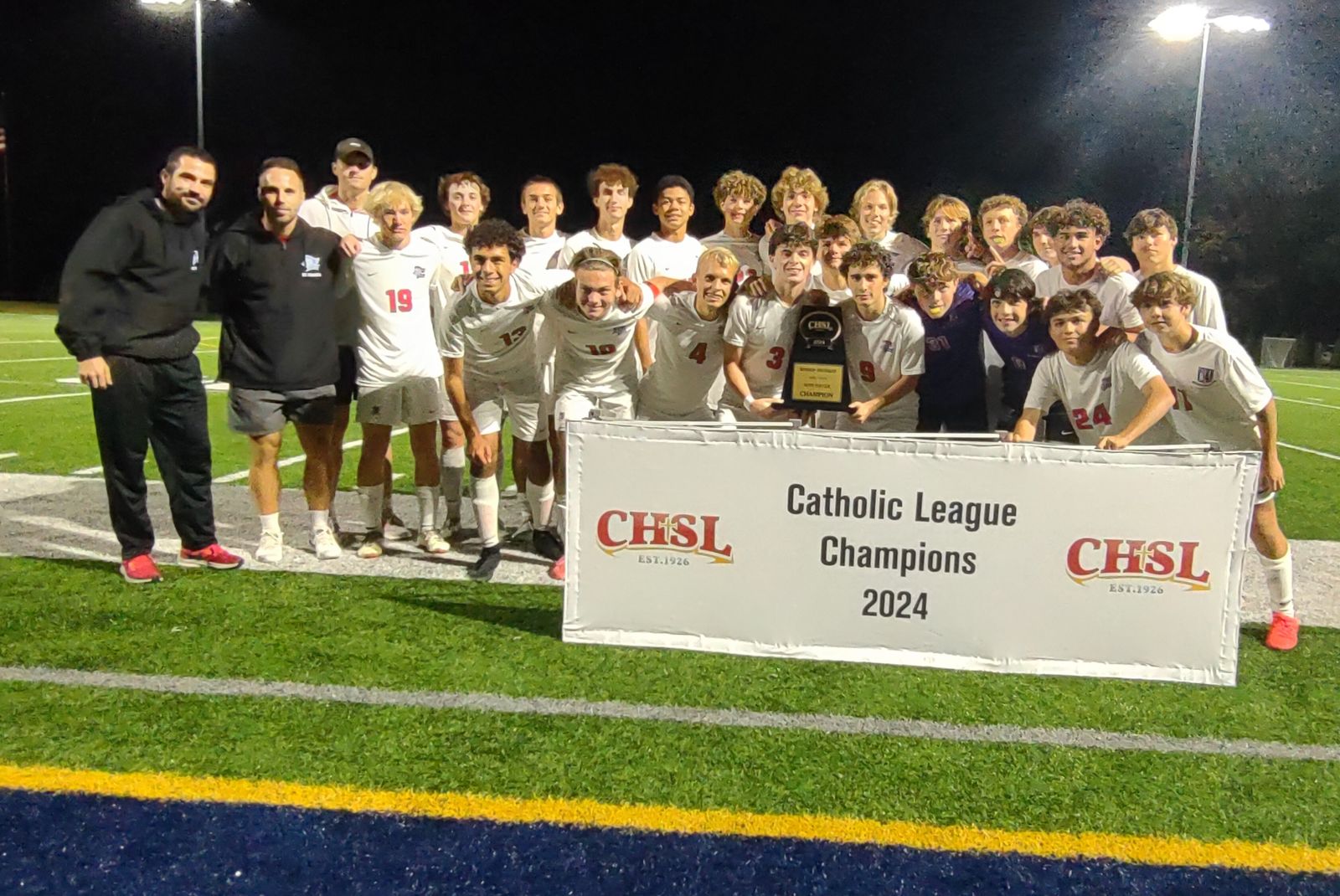Toledo St. Francis de Sales celebrates its 3-0 victory over Macomb Lutheran North in the Bishop Division contest. The Knights were also regular-season champions in the CHSL’s rugged Central Division.