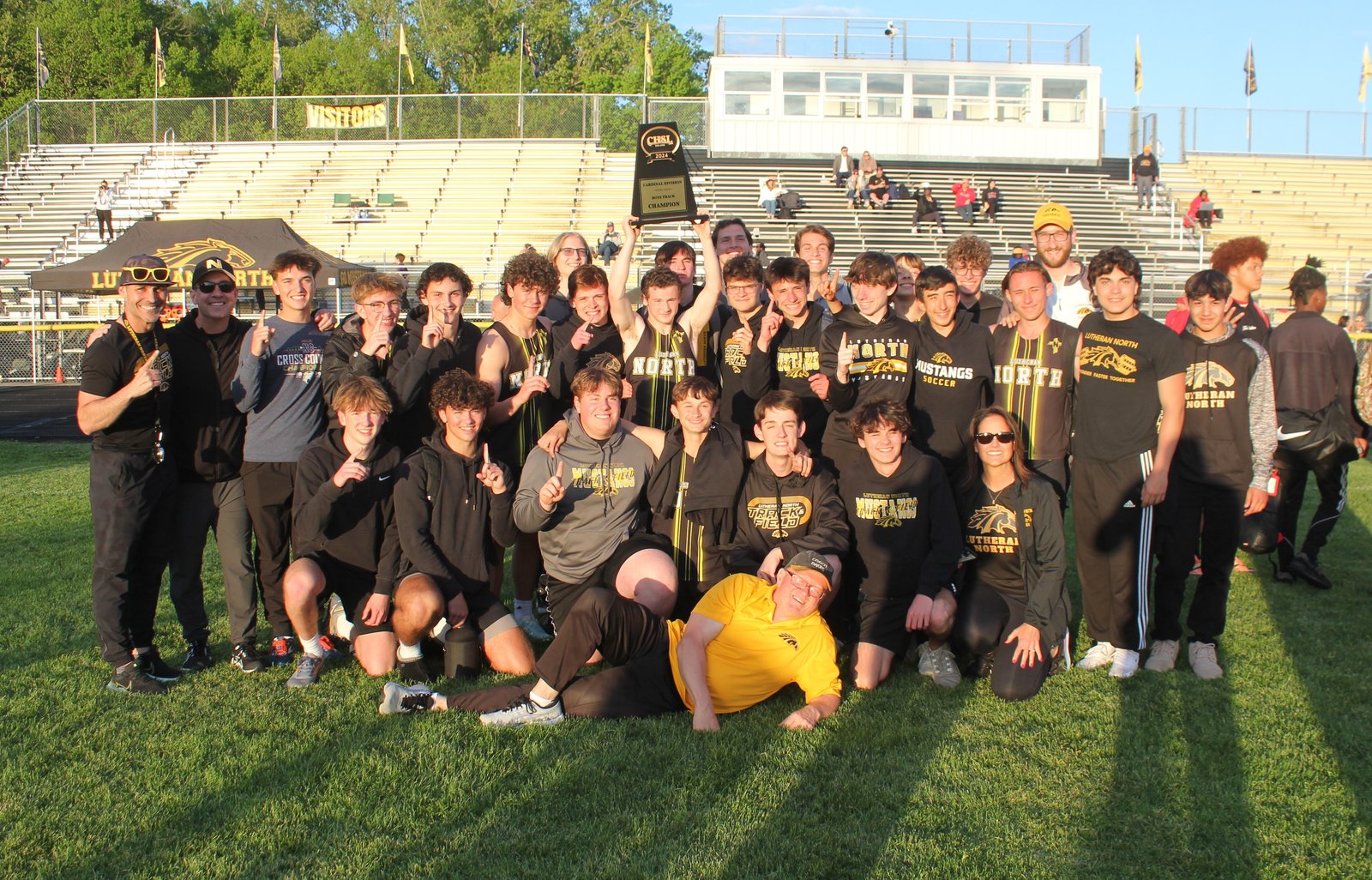 Since becoming eligible to compete for Catholic League champions, Lutheran North won 12 league titles. The boys track team won Lutheran North’s most recent one, capturing the Cardinal Division title on their home track in May, 2025.